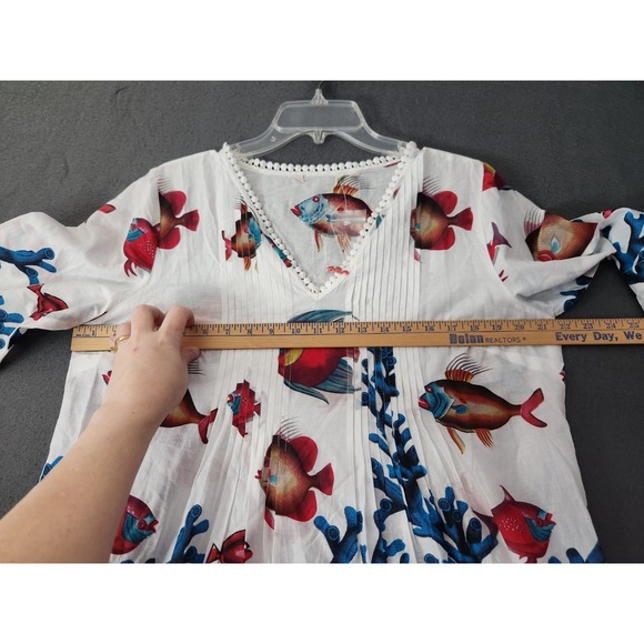 Soft Surroundings Beach Cover Up Sz PL Blouse Seychelles Tunic Top Fish Coastal - Picture 8 of 11